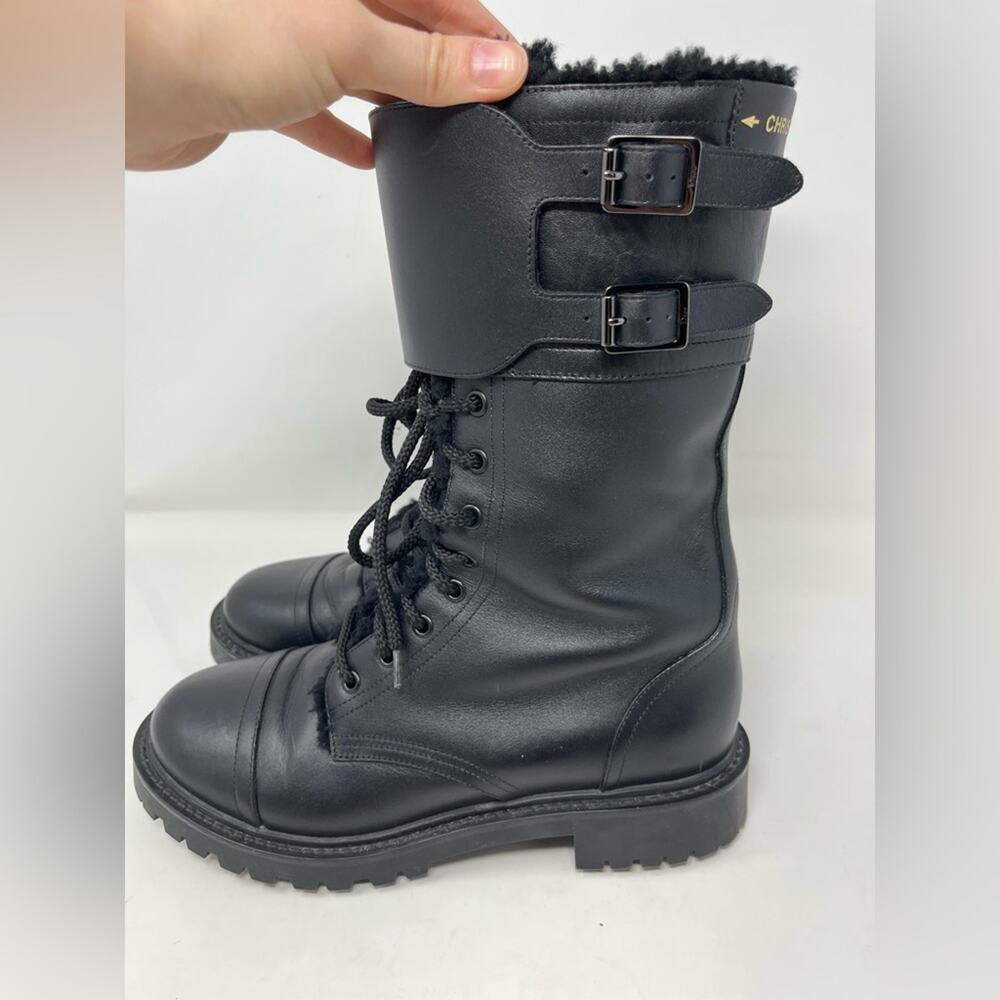 Dior Black Leather Combat Boot Shearling lined inside Lace Up size 40.5 EU - Picture 5 of 11